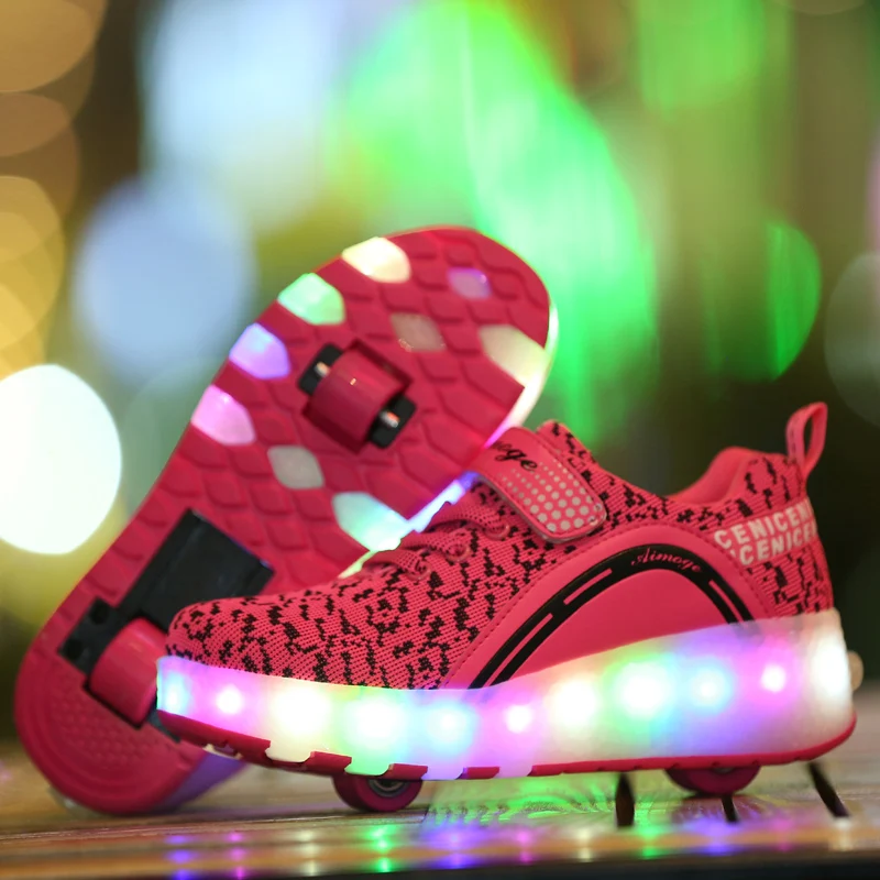 Двухколесные светящиеся кроссовки Heelies Led световой ролик обувь для катания на коньках для детей Led обувь для мальчиков и девочек светящаяся обувь унисекс