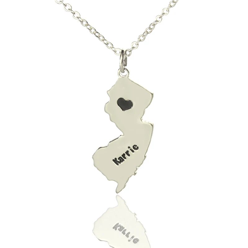 

AILIN 925 Silver Custom State Necklaces Personalized State Of Pendent Necklaces USA State Shaped New jersey Map Charm Necklaces