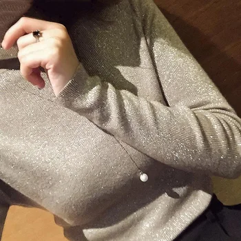 

2018 Shiny Sequins Turtleneck Pullovers Women Long Sleeve Sweater Womens Knitted Sweaters Solid Autumn Winter Jumpers Female New