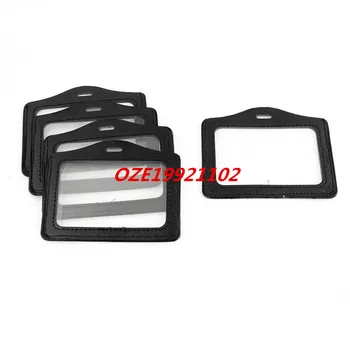 

Black Frame Clear Horizontal Faux Leather Badge ID Name Card Holder