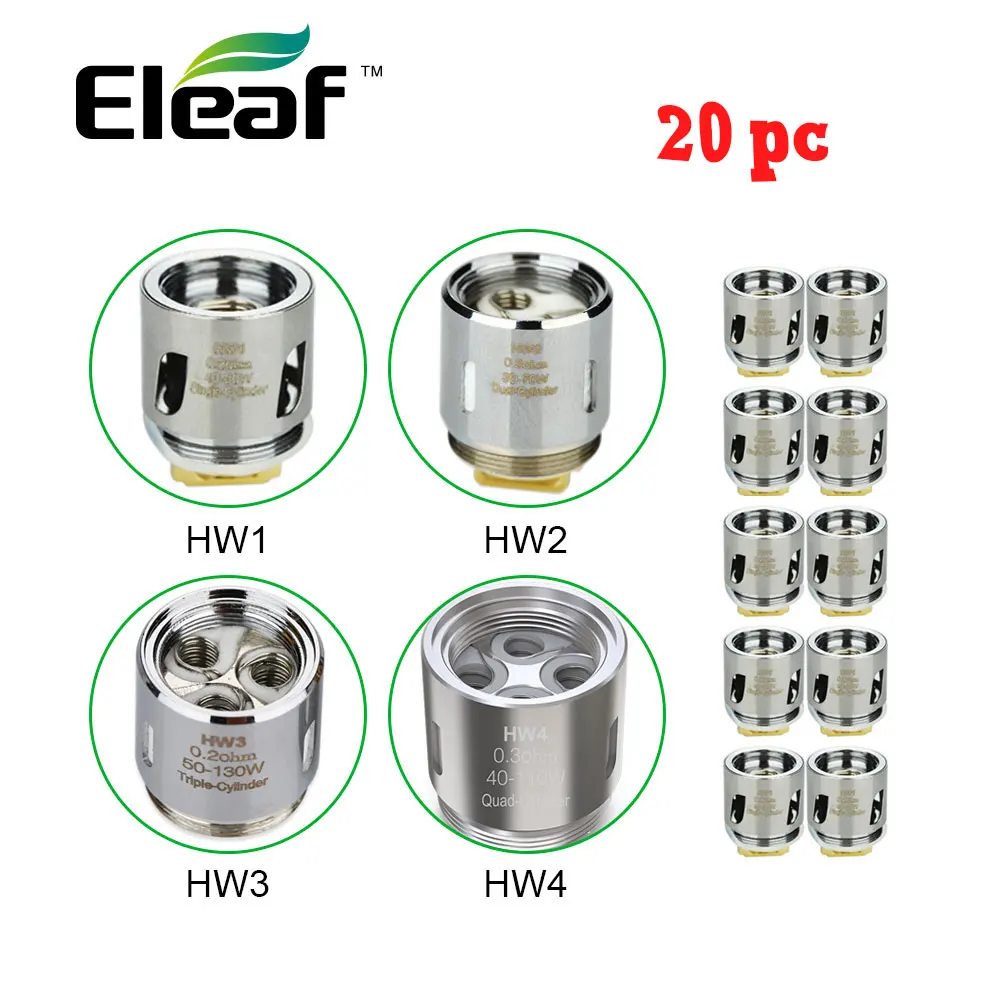 Koop 20pc Originele Eleaf Ello Verstuiver Spoel Hoofd HW1 0.2 Ohm HW2 0.3 Ohm voor Ello Mini VS HW3 0.2 Ohm HW4 0.2 Ohm voor Ikonn 220 Kit
