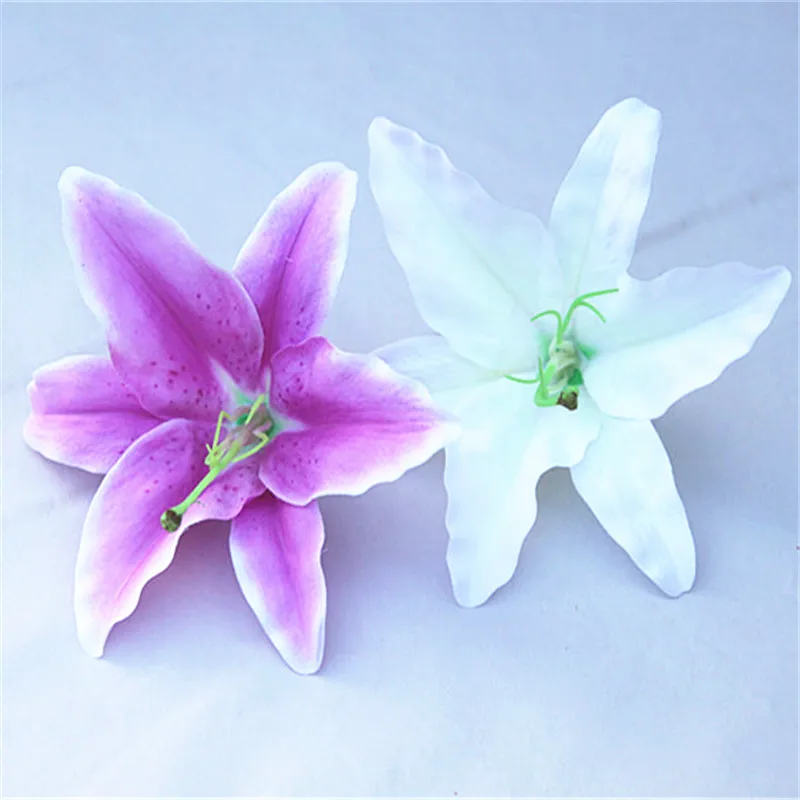200PCS White and Purple Lily Flower Heads Silk Artificial Lily Purple