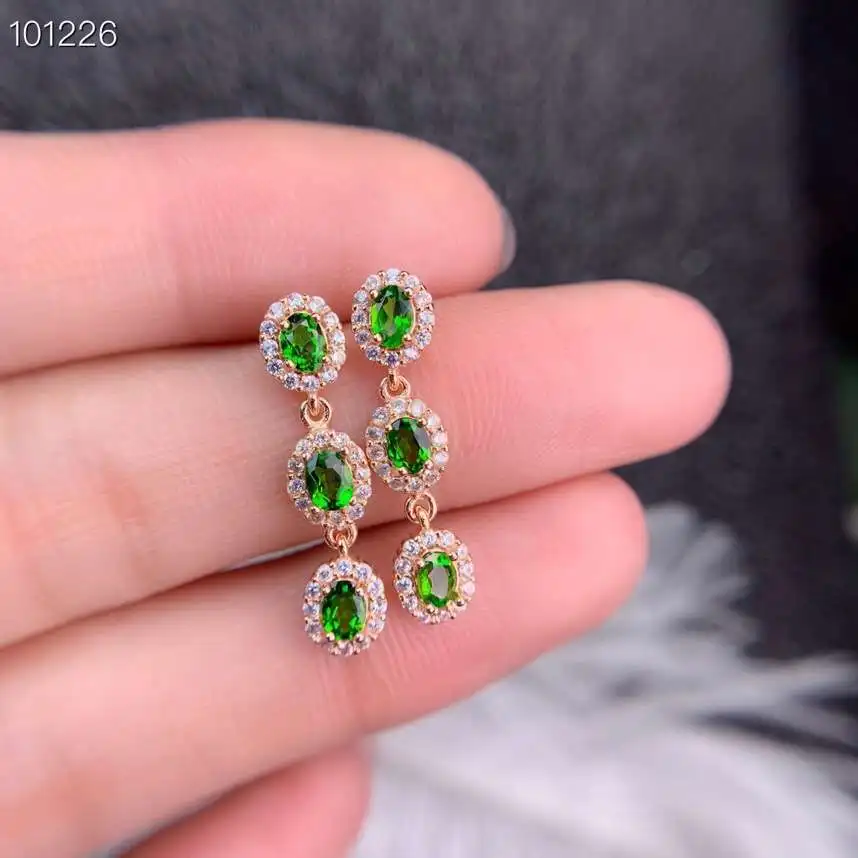 fashion strand Tassels natural green diopside gem drop earrings Natural gemstone earrings S925 silver female girl gift jewelry