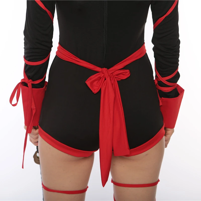 Взрослый черный красный костюм ниндзя платье для женщин Kigurumi японский Воин Ниндзя Косплей нарядное платье униформа