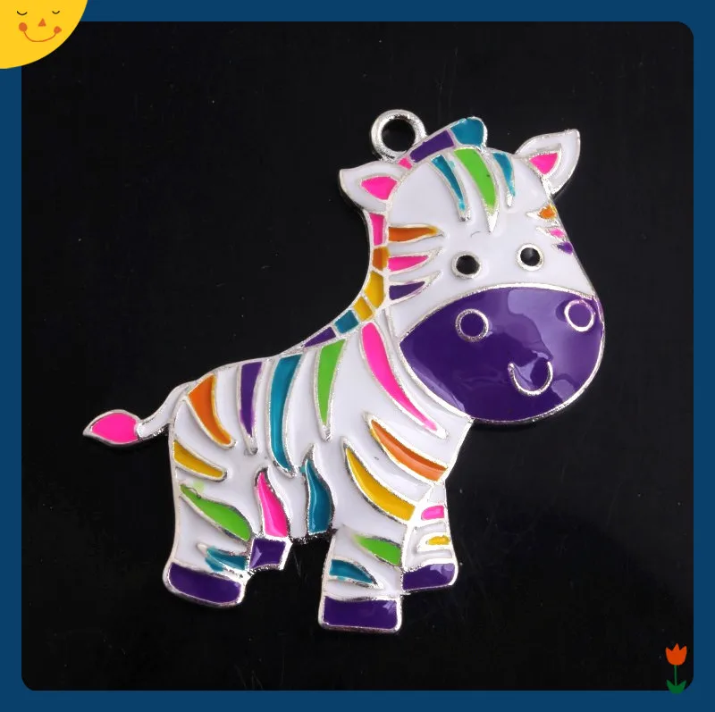 

OYKZA Fashion Custom New 5pcs Zinc Alloy Colorful Zebra Horse Enamel Pendants for Chunky Beads Necklace Accessory Making 48x40mm