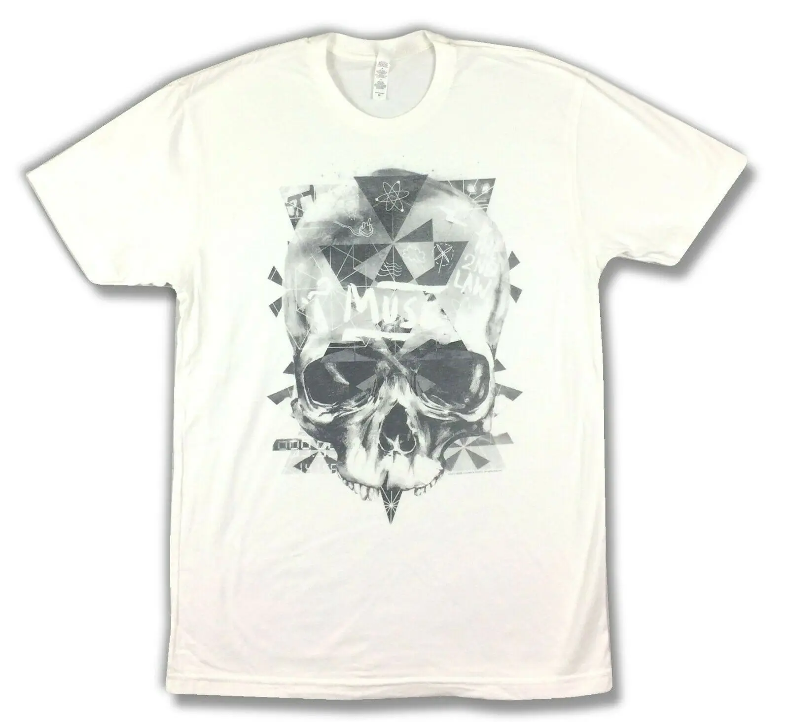 

Muse Washed Out Skull White T Shirt New Official Adult Band Merch Free Pin Set