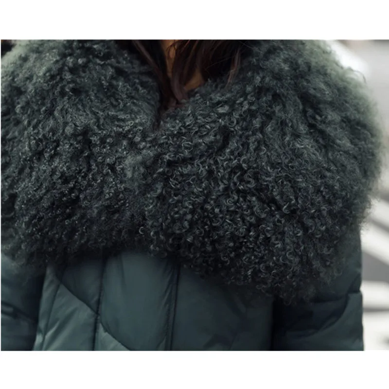 Женская зимняя куртка-плащ с большим шерстяным меховым воротником, хлопковая куртка, большие размеры 4XL, толстые теплые топы, женские хлопковые пальто трапециевидной формы, N257