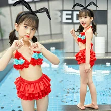 Купальный костюм для девочек; детская одежда для купания г.; детская одежда для маленьких девочек; юбка принцессы с милыми цветами; Многослойная одежда в Корейском стиле