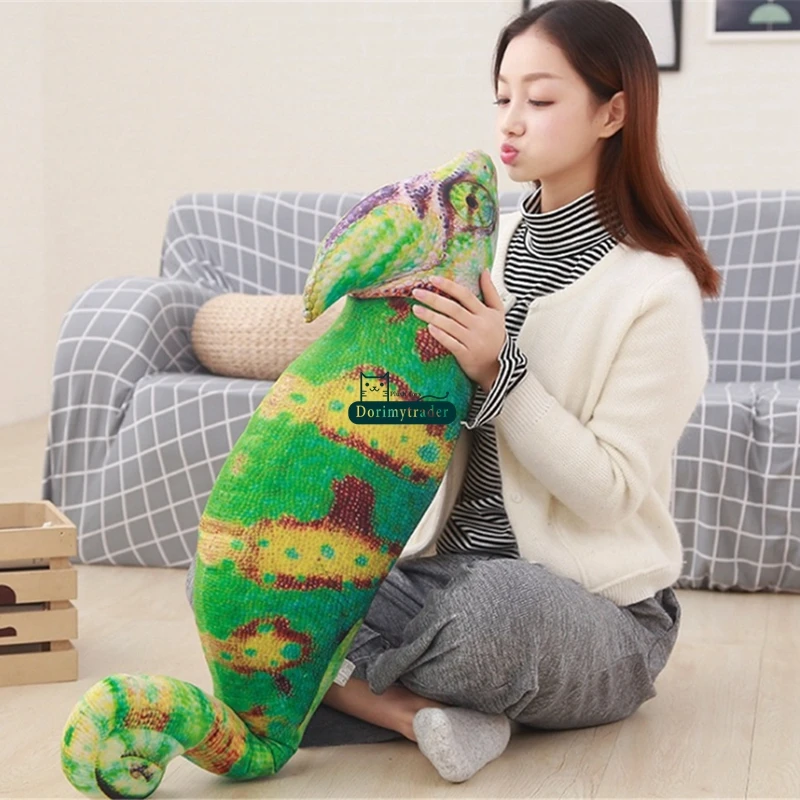 Dorimytrader 1pc Simulation Animal Chameleon Plush Toys Cartoon Stuffed Lizard Animals Pillow Doll Cute Birthday Gift for Kids 70cm 100cm DY61898(5)