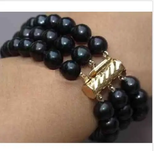 

triple strands 9-10mm tahitian back pearl bracelet 7.5-8inch