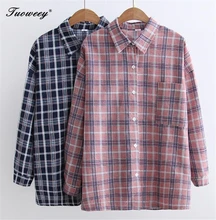 Plus Size blue office Linen Blouses Female 2018 spring Women’s Casual long sleeve turn down collar Plaid Shirts Blouse Tops