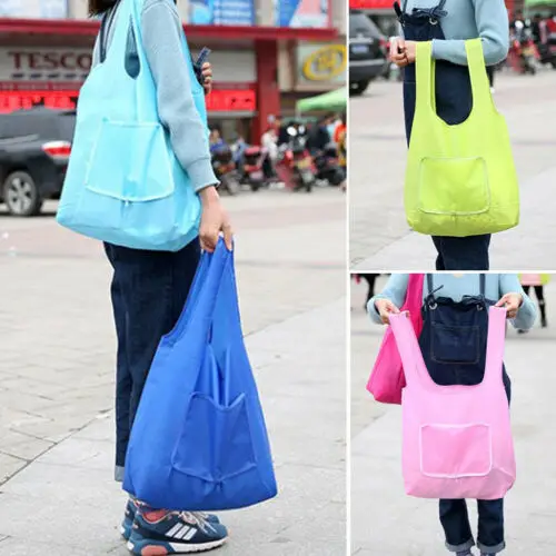 2019 New Reusable Folding Shopping Bag Grocery Shoulder Pouch Outdoor Eco Handbag Totes 4 Color