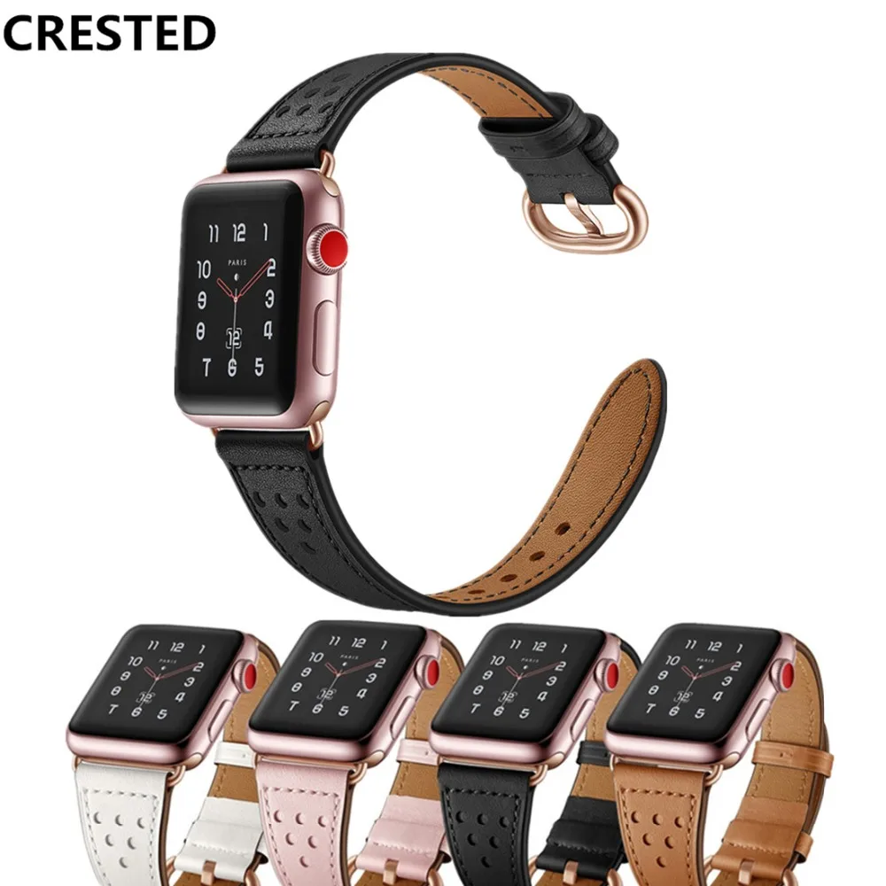

CRESTED Leather strap For Apple Watch 4 band 42mm 44mm 40mm 38mm correa iwatch series 3/2/1 wrist watchband clock bracelet belt