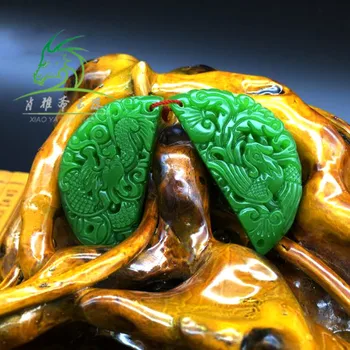 

Free delivery natural Xinjiang and Tian ERON jade pendant lover Jasper dragon and Phoenix jade pendant