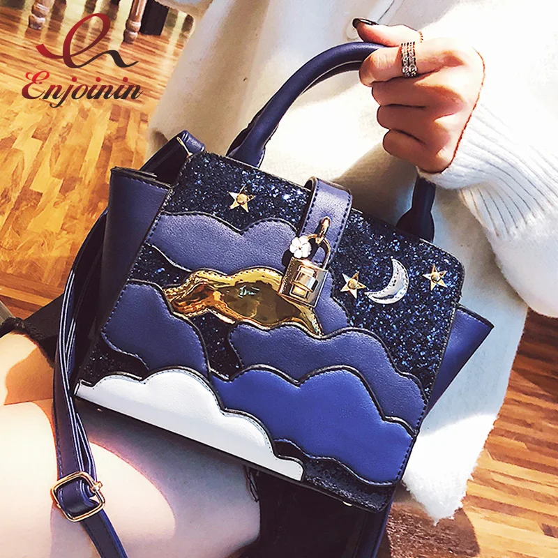 Sequin Star Moon Cloud Pattern Lock Pu Leather Women's Crossbody Messenger Bag Shoulder bag Tote bag Bats female Pouch Handbag Sequin Star Moon Cloud Pattern Lock Pu Leather Women's Crossbody Messenger Bag Shoulder bag Tote bag Bats female Pouch Handbag