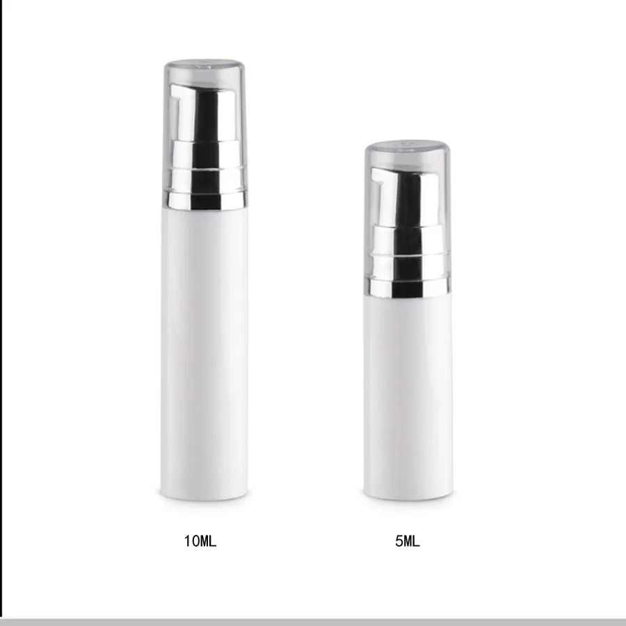

50 x 5ML 10ML Mini Empty Refillable Airless Pump Bottle 1/3oz Portable Cosmetic Container Best as Makeup Foundations and Serums