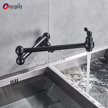 

Kitchen Tap Pot Filler Wall Mounted Rotatable Arm Two Handles Folding Body 2 Joint Black Oil Rubbed Bronze Only Cold Tap