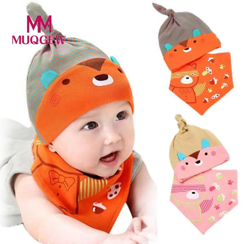 

MUQGEW Cute Fashion Pattern Baby Bibs Suit baby cap set for boys and girls children