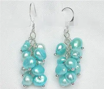 

Free Shipping >> new hot Grape baroque sky blue pearls dangle earrings 925ss hook j7430