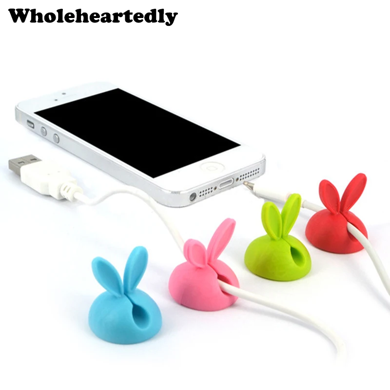 

4PCS/lot Cable Clip Desk Tidy Wire Drop Lead Cord Holder Secure Table Cute Rabbit Shape Cable Organizer Winder for Earphone
