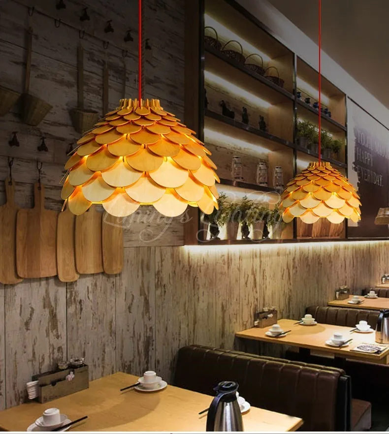 Дубовый деревянный шишка подвесные светильники подвесные деревянные современные светильники столовая Ресторан Ретро светильники Освещение
