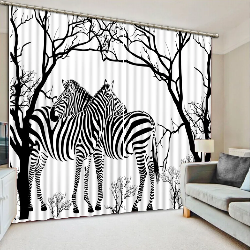 custom 3d stereoscopic curtains Zebra branch 3d luxury curtains for