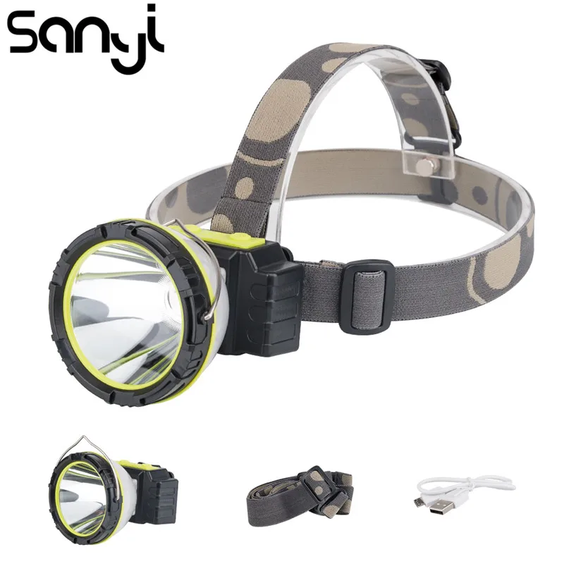 

SANYI Multi-function 2*LED 2 in 1 Headlamp 30000 Lumen USB Rechargeable Searchlight Frontale Flashlight Fishing Camping