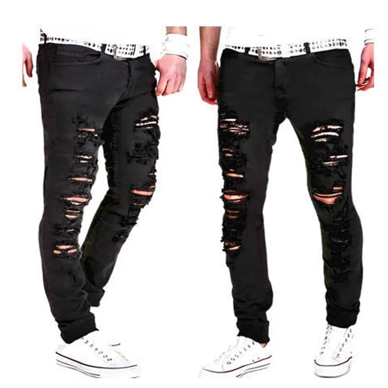 

Fashion 2017 Spring Street Fashion Mens Ripped hole beggar hip hop Boys Dance Casual Slim Fit Dance denim Jeans Cargo Pants