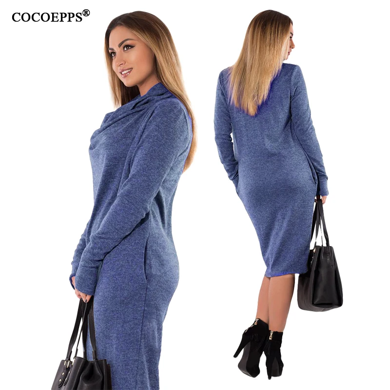 COCOEPPS Long sleeve Autumn High Neck Women Large Size Dress Thicken 5XL 6XL Plus Size Dress Mid-Calf Female Clothes vestidos