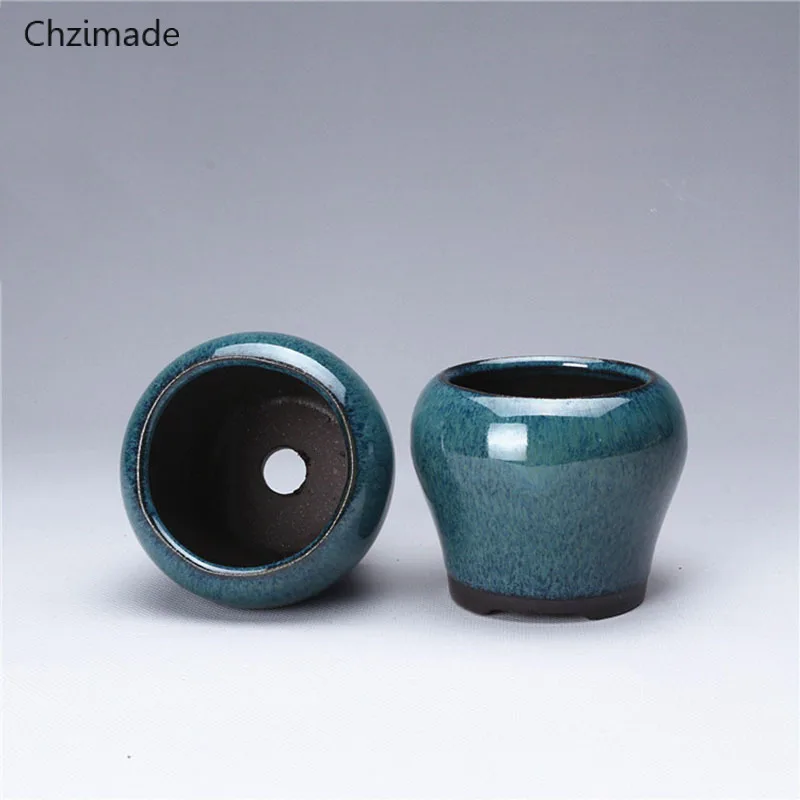 

Chzimade Dark Green Color Chinese Bonsai Flower Pots For Plant Small Ceramic Glazed Flowerpot Home Decoration