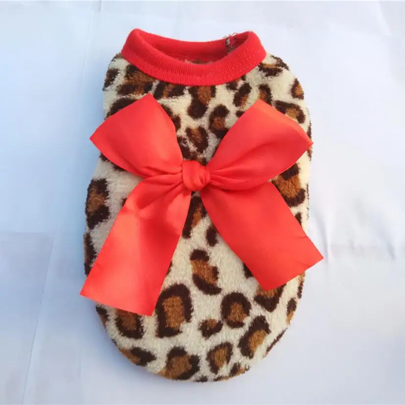 

Puppy Warm Clothing Bowknot Leopard Pattern Pet Cat Dog Costume Knit Coat Clothes Vest Jacket Apparel Roupa Pet #R5