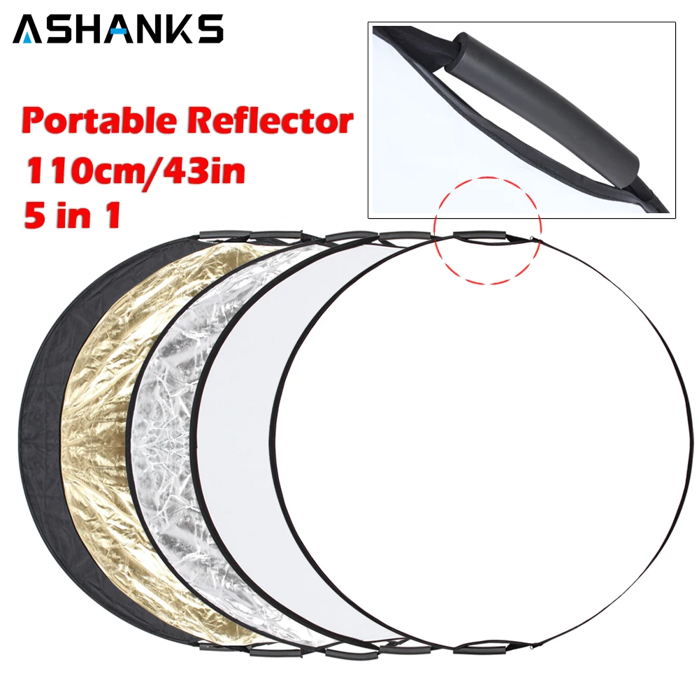 

ASHANKS 5 in 1 110cm 43" Portable Collapsible Light Round Photography Reflector for Studio Multi Photo Disc with Carrying Bag