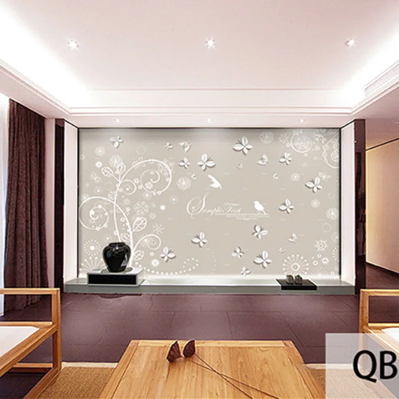 

Custom 3D Print Fabric &Textile Wallcoverings For Walls Cloth Wall Murals Matt Silk For Living Room Flowers Bird Butterfly Photo