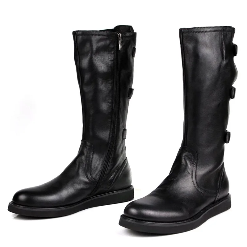 

MYCOLEN Mid-Calf Riding Equestrian Men Boots Trend Leisure Winter Shoes Men Leather High Top Shoes Zapatos Casuales De Hombre