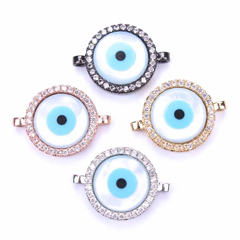 

1pc 13*13mm Micro Pave sea shell charms connectors evil eye accessories for women handmade craft necklace & pendant jewelry