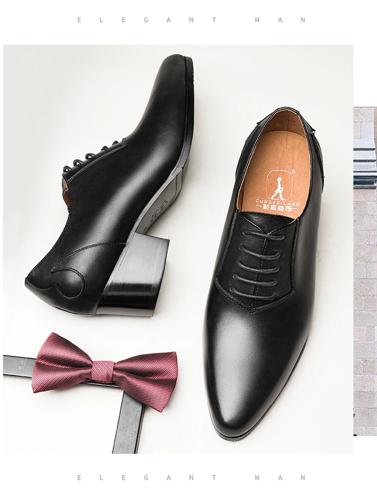Новые мужские туфли-оксфорды на высоком каблуке со шнуровкой с острым носком; цвет белый, коричневый; черное свадебное платье; Мужская обувь для увеличения роста