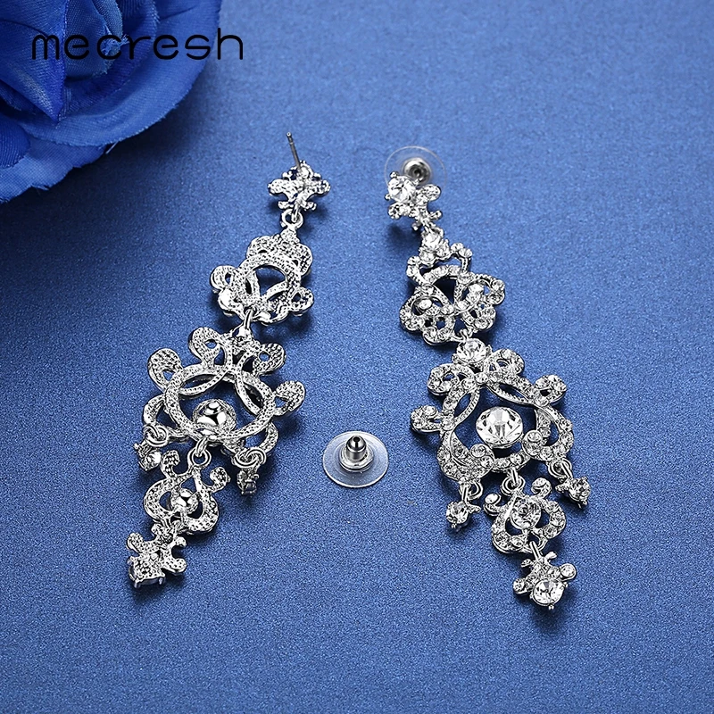 Женские длинные серьги подвески Mecresh серебристые/золотистые для свадебной