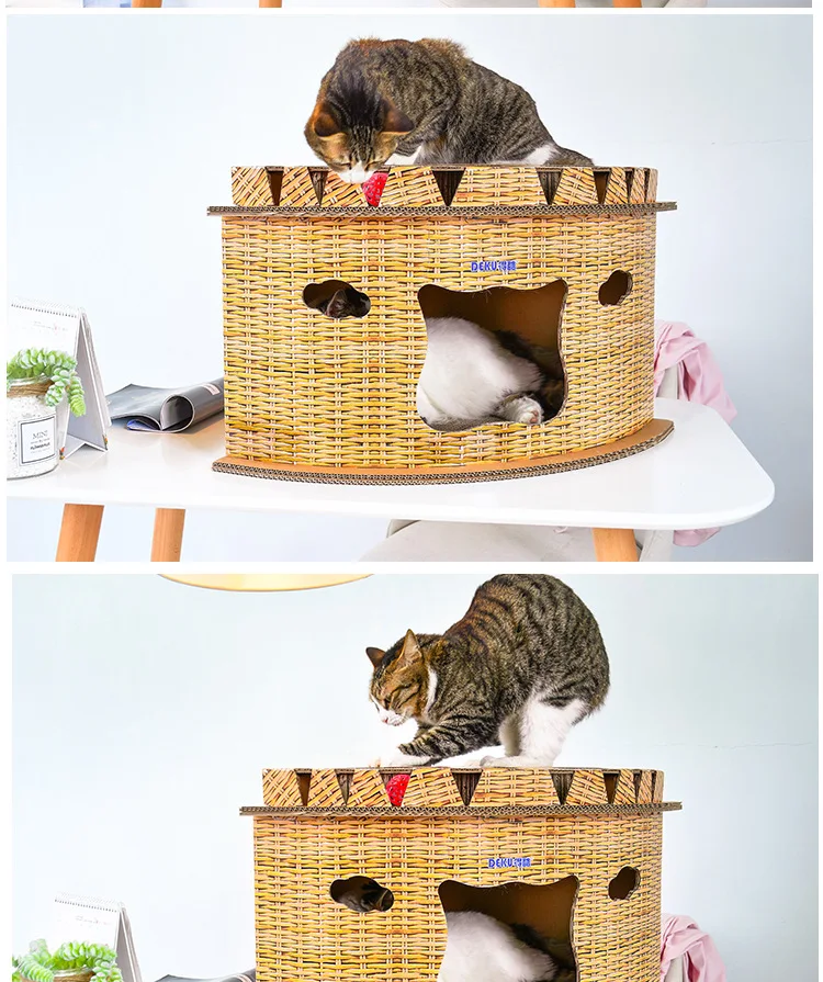 Кошка картон дом скалолазание башня дерево с колокольчиками кошки прыжки платформы гофрированной бумаги котенок Condos скретч доска мебель