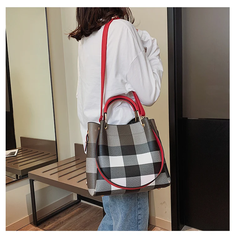 Новые роскошные 2 шт. модные известный дизайн ведро панелями плед плеча курьерские сумки повседневные женские сумочки и сумочки