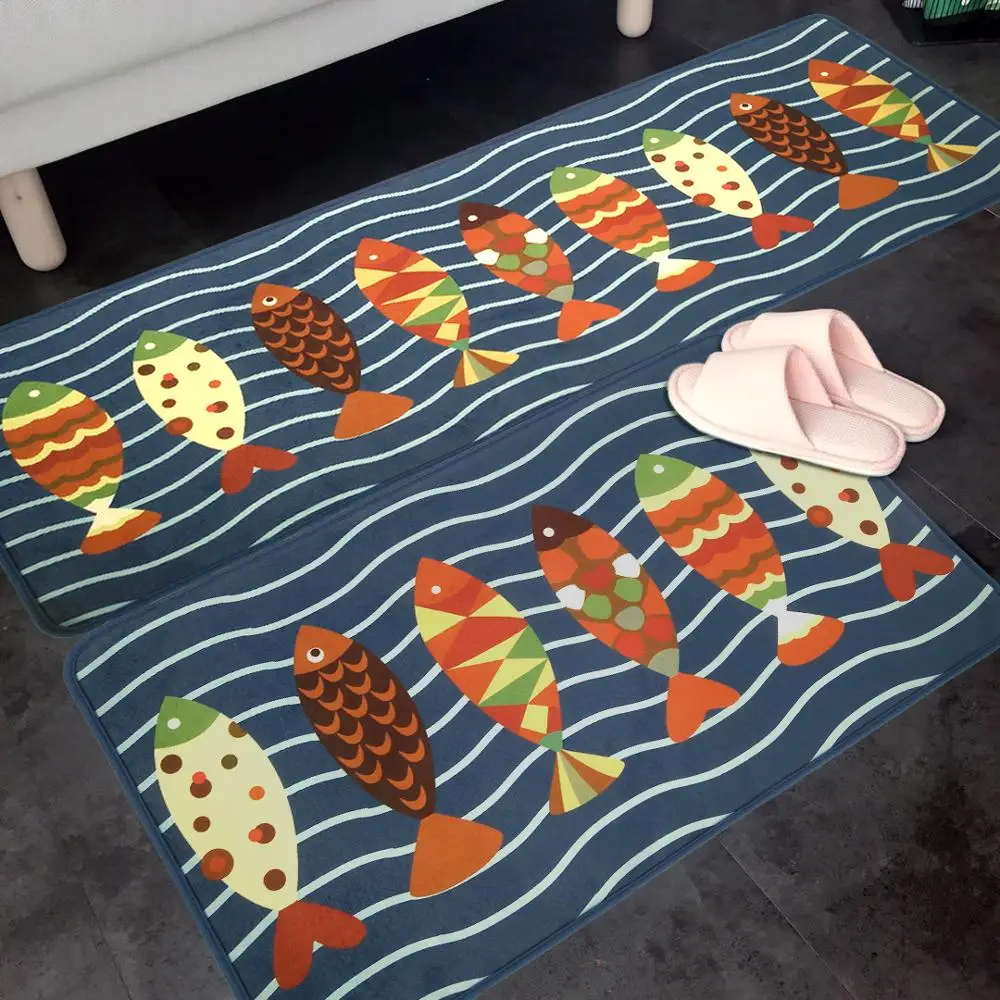 

Wavy Stripes Fish Non Slip Bath Mat Absorbent Rugs And Carpets for Home Living Room WC Bedroom Hallway Kitchen Door Floor Mats