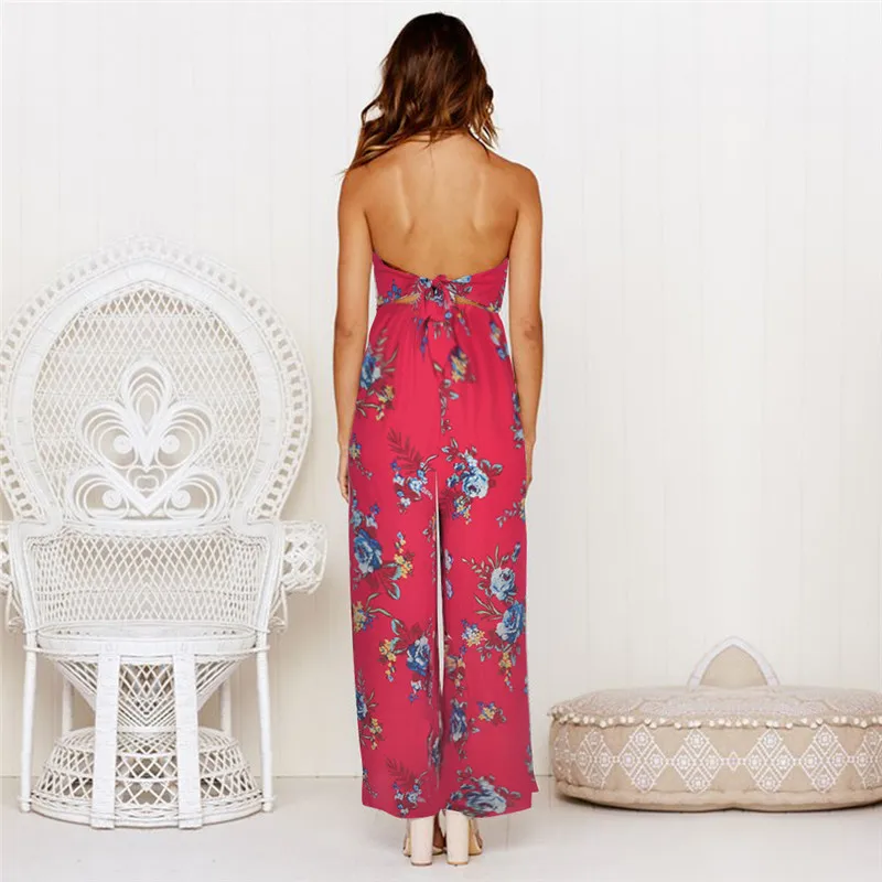 DORVIVON Sexy Strapless Floral Print Women Jumpsuit Wide Leg Boho Bodysuits Women 2019 Beach Wear Overalls Female Playsuit 2019