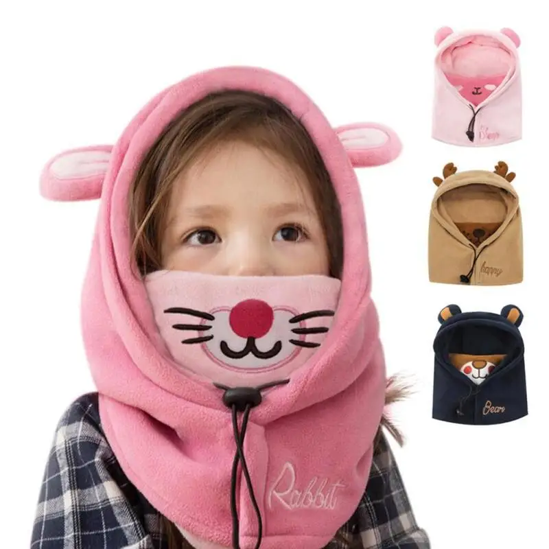

Winter Character Hooded hat for kids age 1~12 Warm hat Cap Beanie Cartoon Masked ear Neck Warmer Caps Boy girl accessories D2