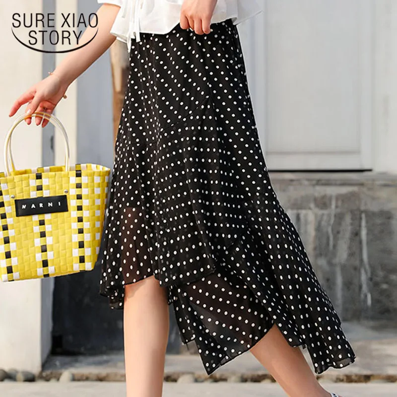 

Korean skirts women's faldas mujer moda 2019 white and black skirt A-Line Dot elegant shirts high waist skirt 3035 50