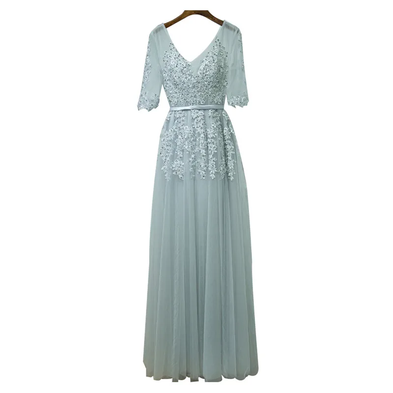 Сексуальное вечернее платье с v-образным вырезом, Robe De Soiree, новинка, высокое качество, Серый Тюль, вечерние платья с аппликацией, настоящая фотография, vestido de festa - Цвет: Gray02