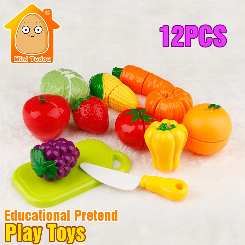 

12PCS Cut Vegetables Toy Food Miniature Plastic Fruit Toys Kitchen For Children Pretend Play Kitchen Set