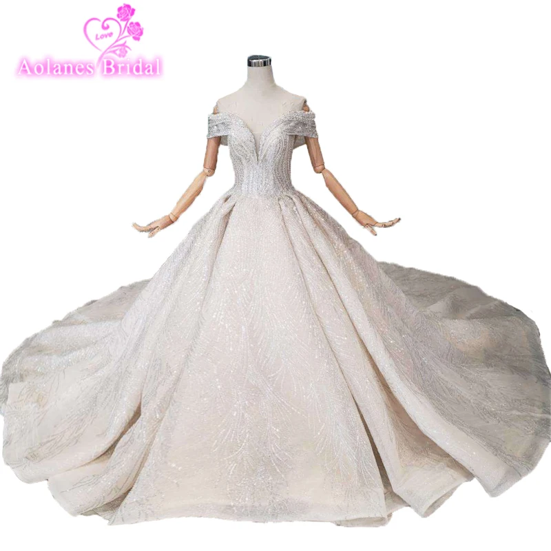 

Luxury Appliques Stunning Beads Wedding Dresses 2019 Fashion Scoop Neck Off The Shoulder Princess Bridal Gown Vestido De Noiva