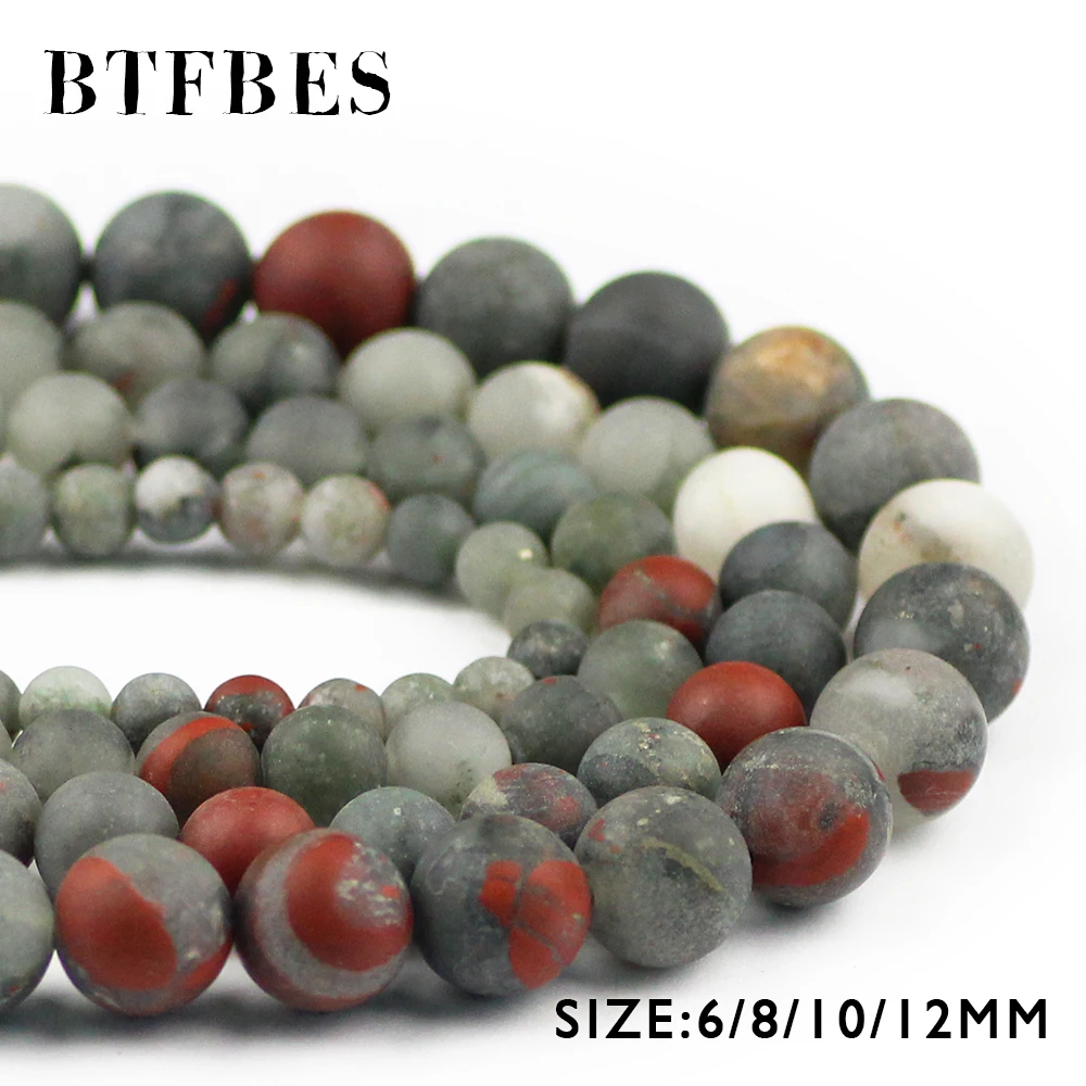 

BTFBES Matte Natural Bloodstone Stone Beads Red Ball 6 8 10 12mm Round Blood Stone Loose Beads for Jewelry Making Bracelet DIY