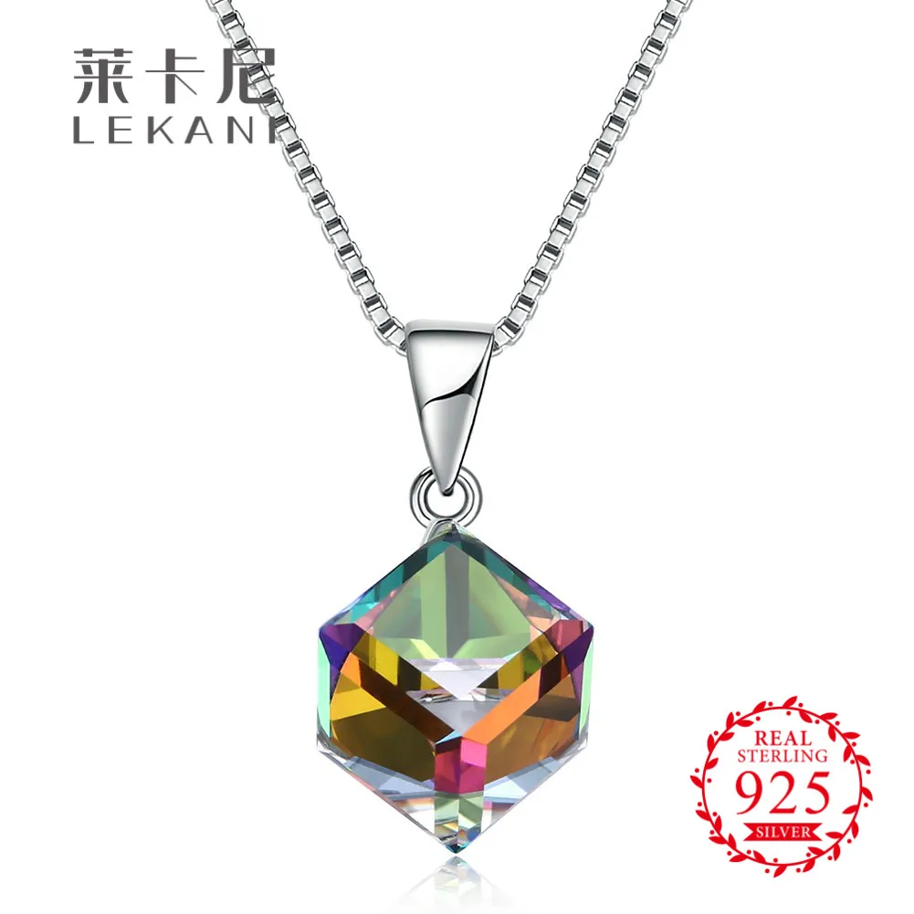 LEKANI кристаллами от Swarovski 925 Серебряное ожерелье для женщин квадрат кристалл кулон