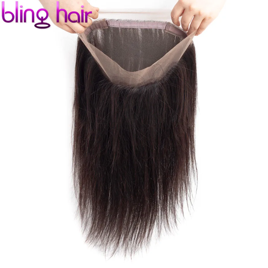 

Bling Hair 360 Lace Frontal Closure Brazilian Hair 100% Remy Human Hair Straight Closure with Baby Hair Free Part Natural Color