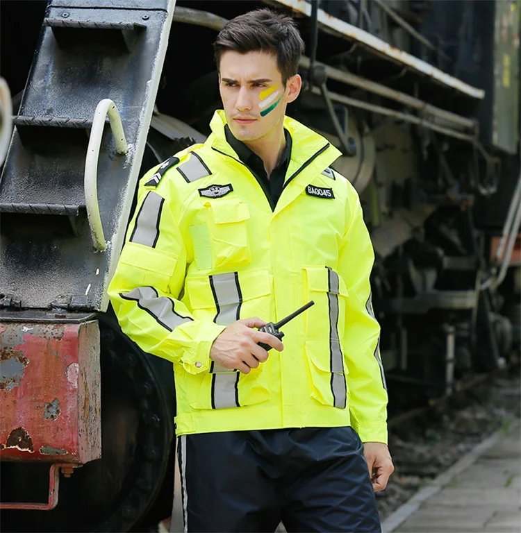 New High visibility Outdoor Jacket Polyester Waterproof safety reflective jacket rain coat rain jacket free shipping